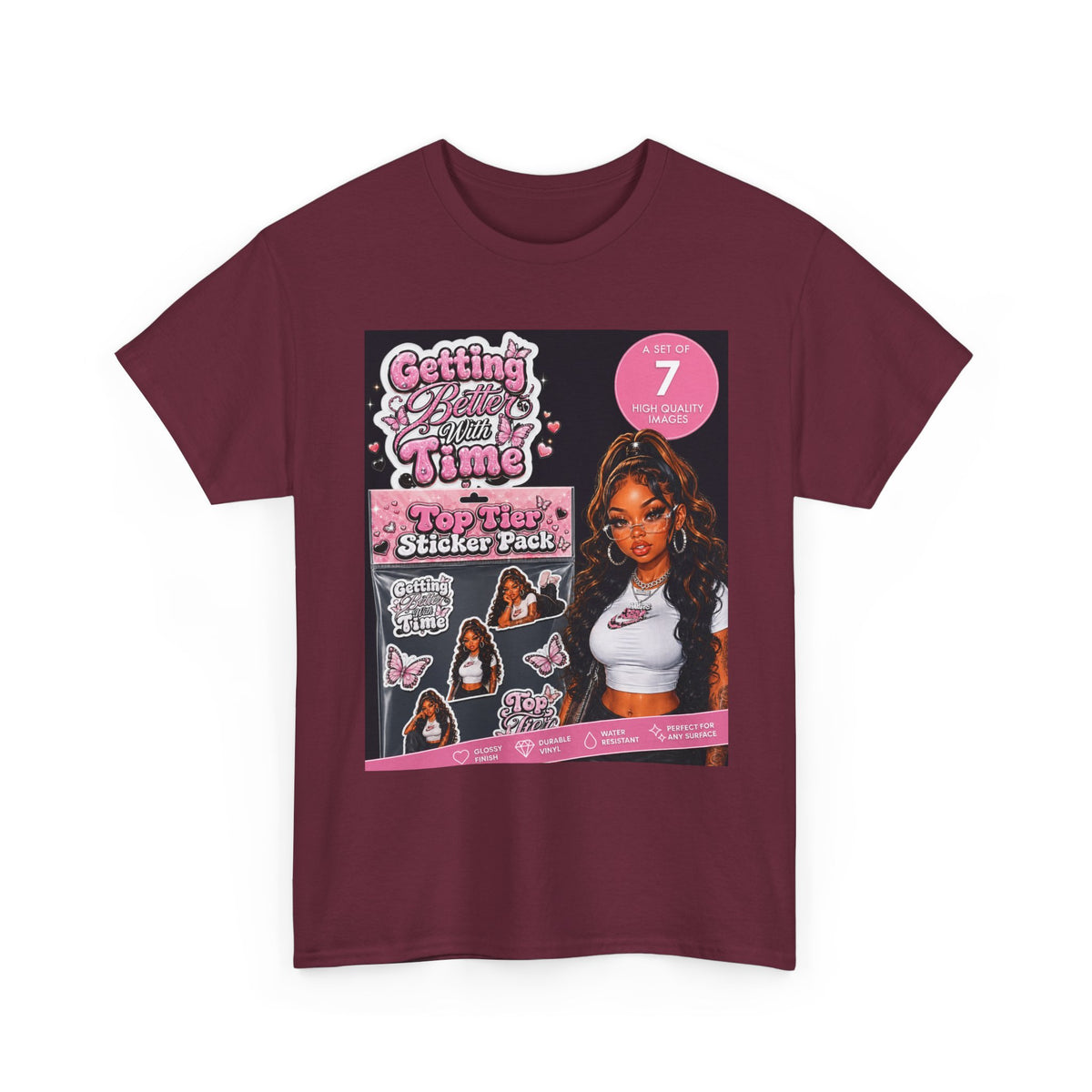 Getting That Glow Girl Sticker Pack Tee — Retro Pink Aesthetic Graphic Tee