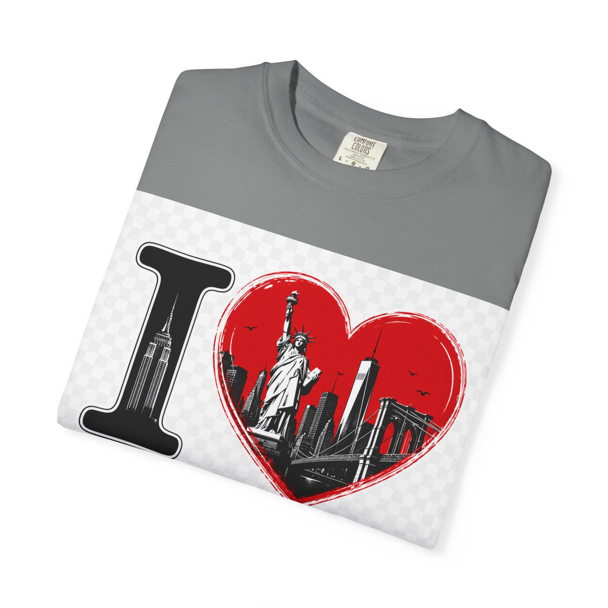 I  NY Skyline T-Shirt — New York City Souvenir Tee with Statue of Liberty & Taxi Design