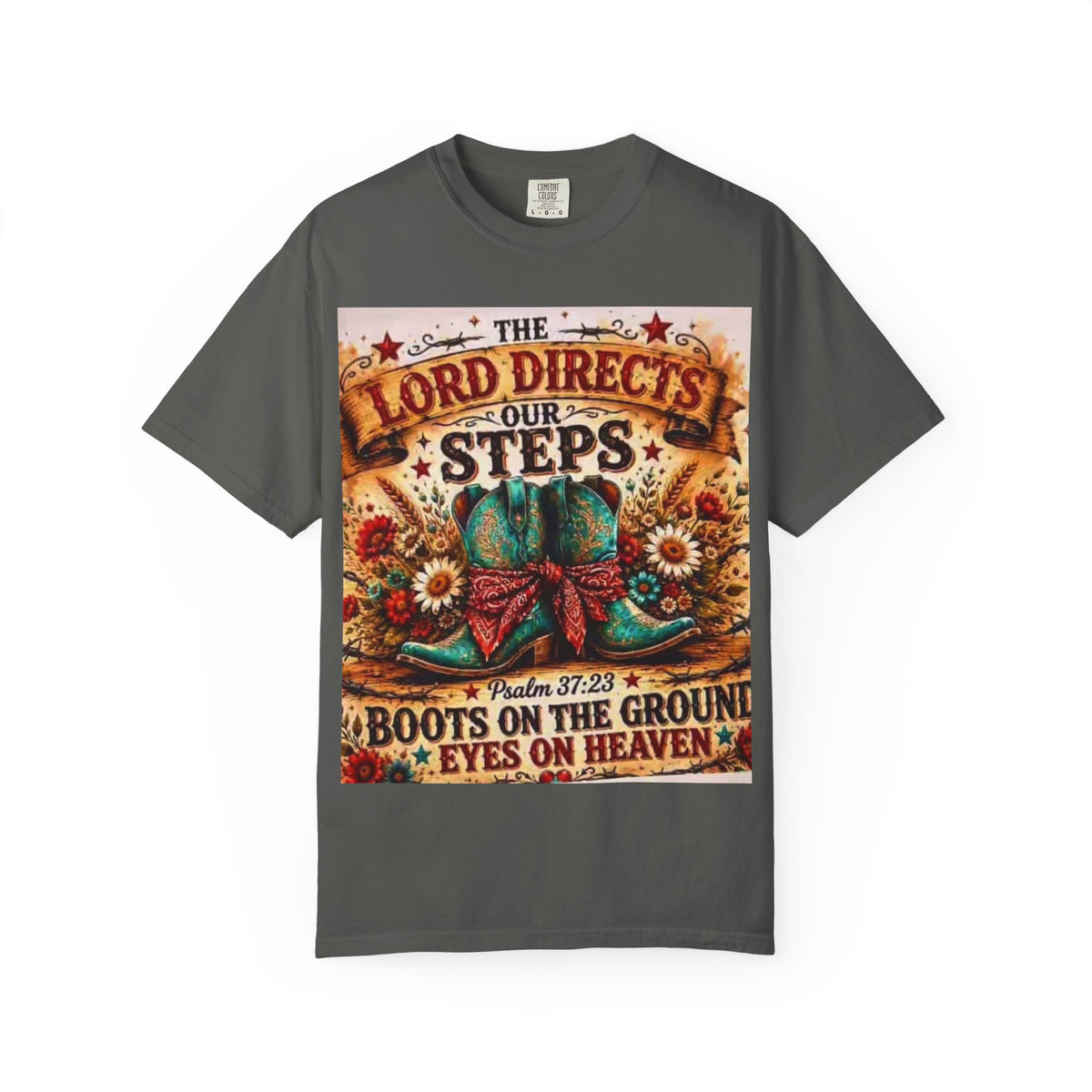 Christian Cowboy Boots T‑Shirt — “The Lord Directs Our Steps” Psalm 37:23 Inspirational Tee