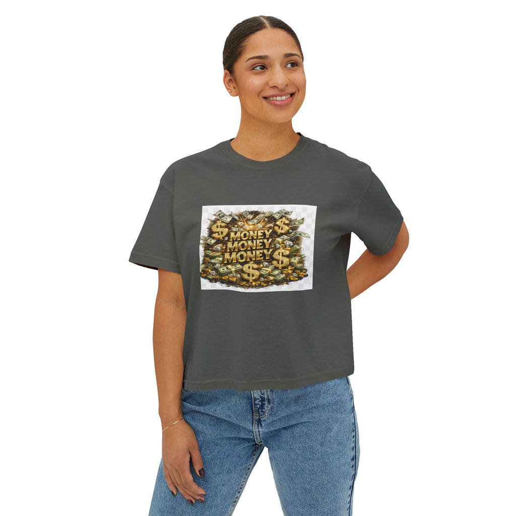 Money Stack Women's Boxy Tee — Graphic 'MONEY' Dollar Sign Design