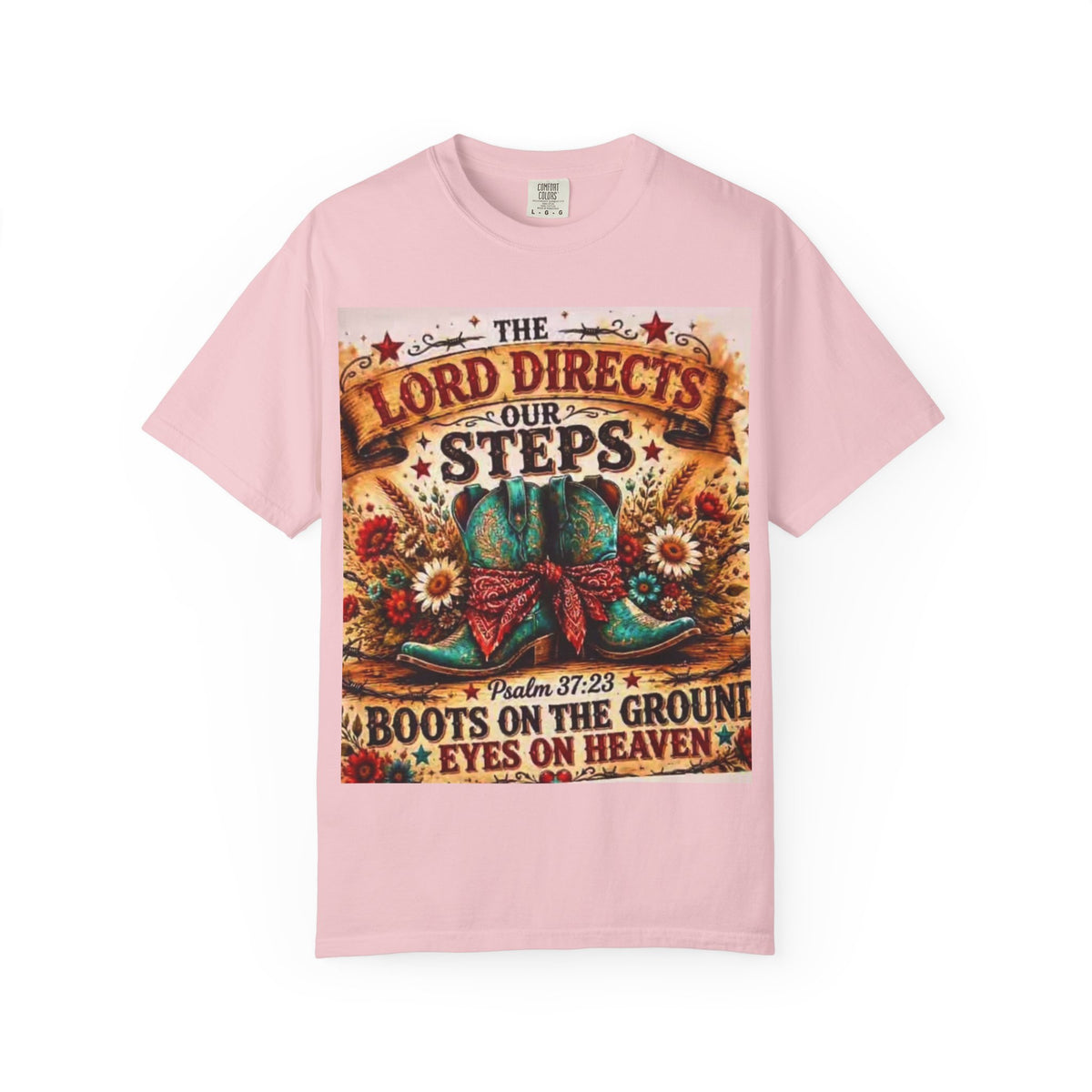 Christian Cowboy Boots T‑Shirt — “The Lord Directs Our Steps” Psalm 37:23 Inspirational Tee