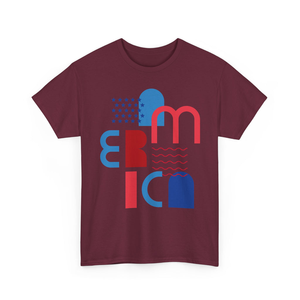 America Retro Typography Tee - Red, White & Blue Patriotic T-Shirt