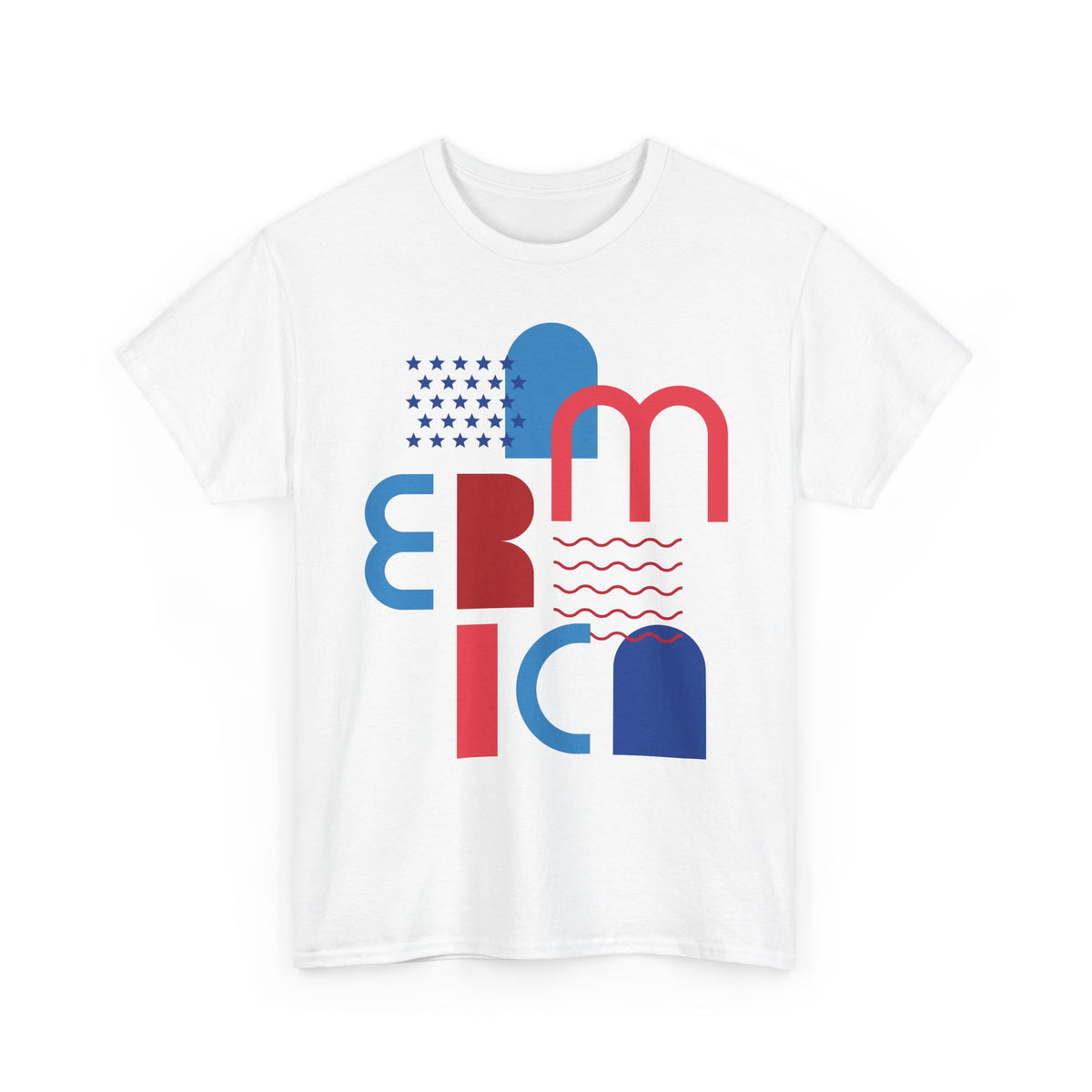 America Retro Typography Tee - Red, White & Blue Patriotic T-Shirt