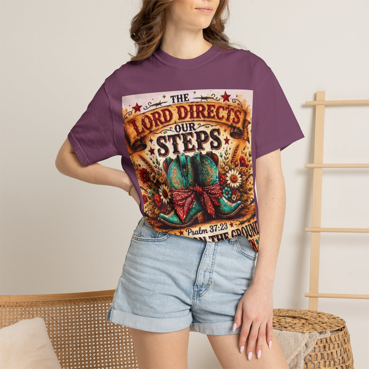Christian Cowboy Boots T‑Shirt — “The Lord Directs Our Steps” Psalm 37:23 Inspirational Tee