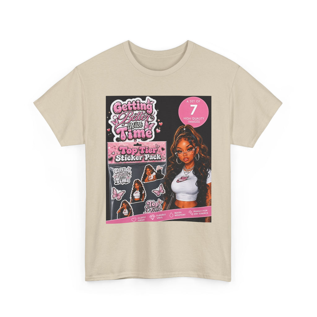 Getting That Glow Girl Sticker Pack Tee — Retro Pink Aesthetic Graphic Tee