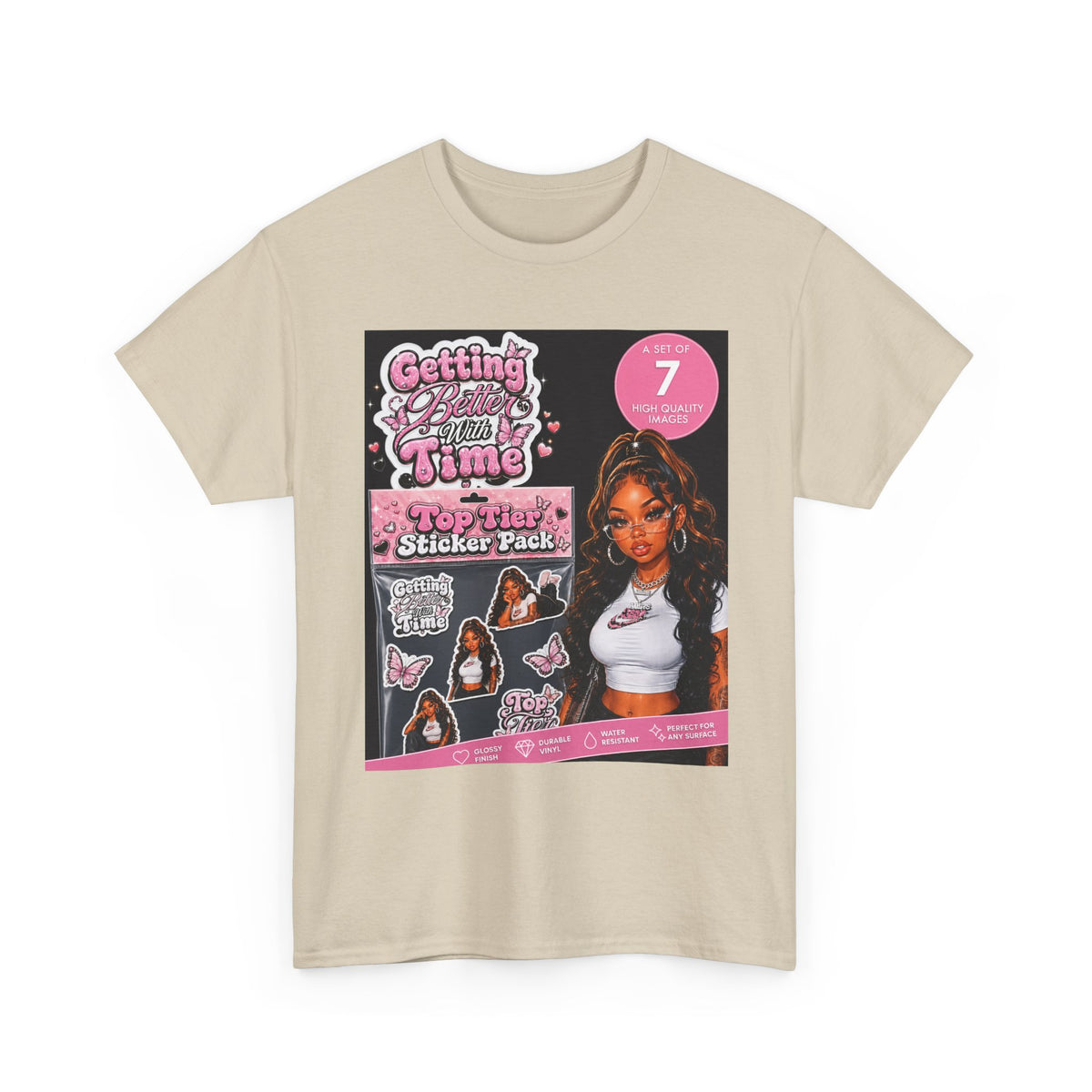 Getting That Glow Girl Sticker Pack Tee — Retro Pink Aesthetic Graphic Tee