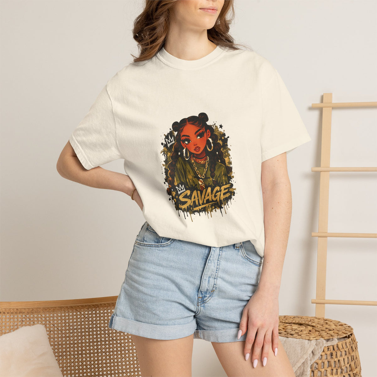 Savage Street Art T‑Shirt — Bold Graphic Female Portrait Tee