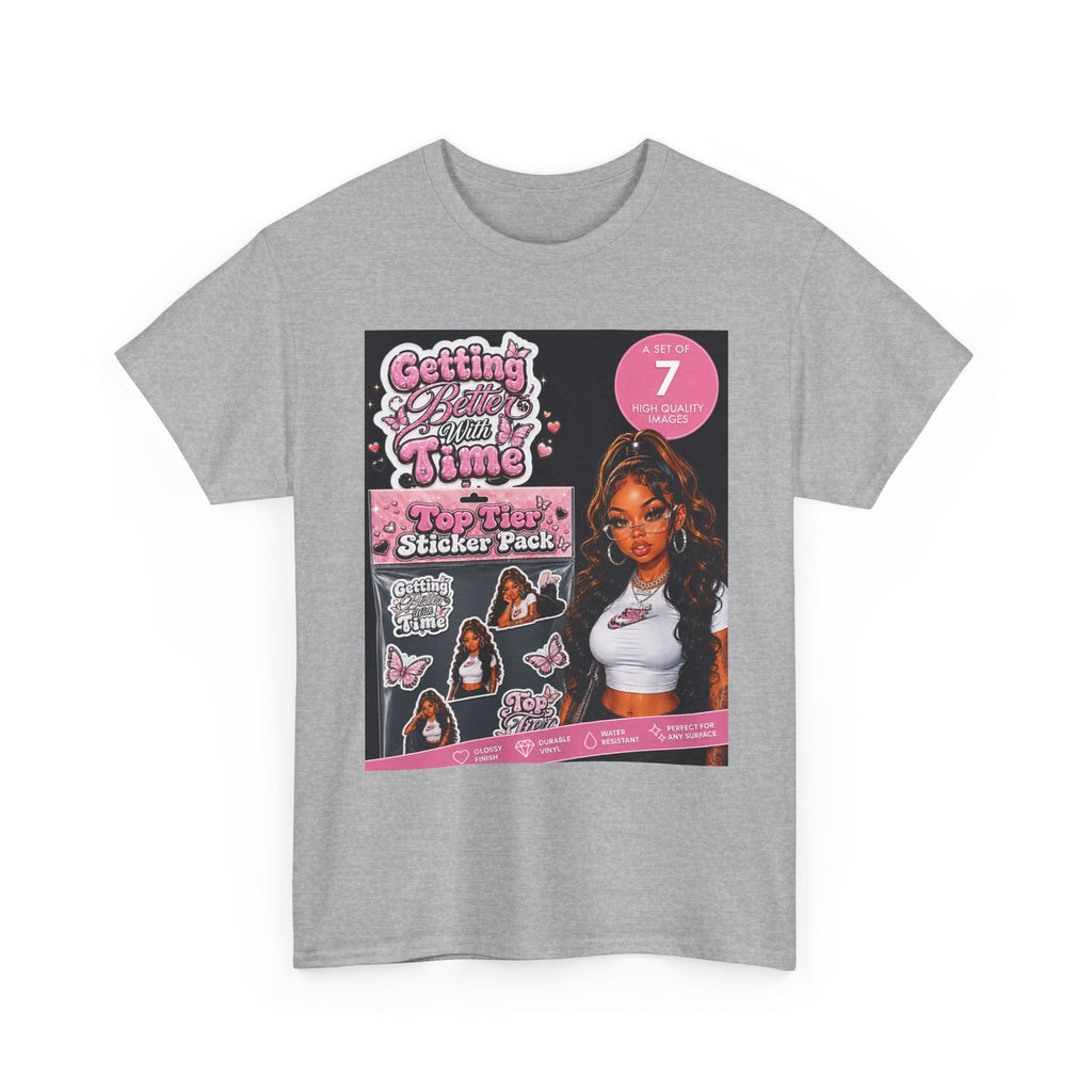 Getting That Glow Girl Sticker Pack Tee — Retro Pink Aesthetic Graphic Tee