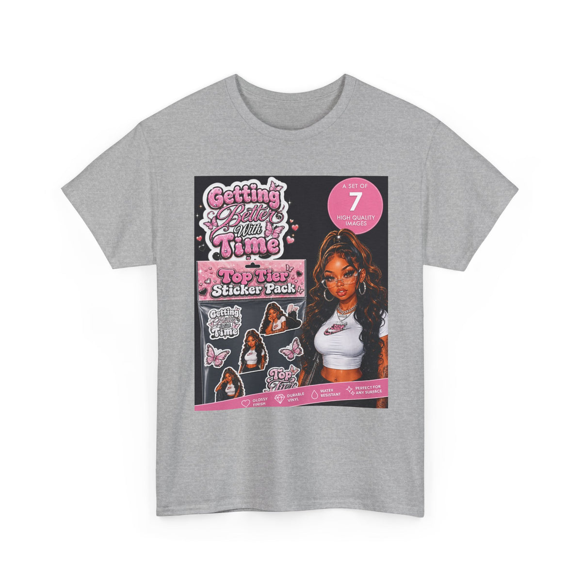 Getting That Glow Girl Sticker Pack Tee — Retro Pink Aesthetic Graphic Tee