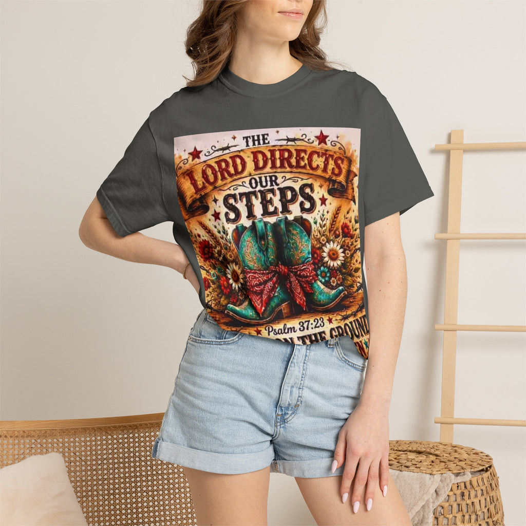 Christian Cowboy Boots T‑Shirt — “The Lord Directs Our Steps” Psalm 37:23 Inspirational Tee