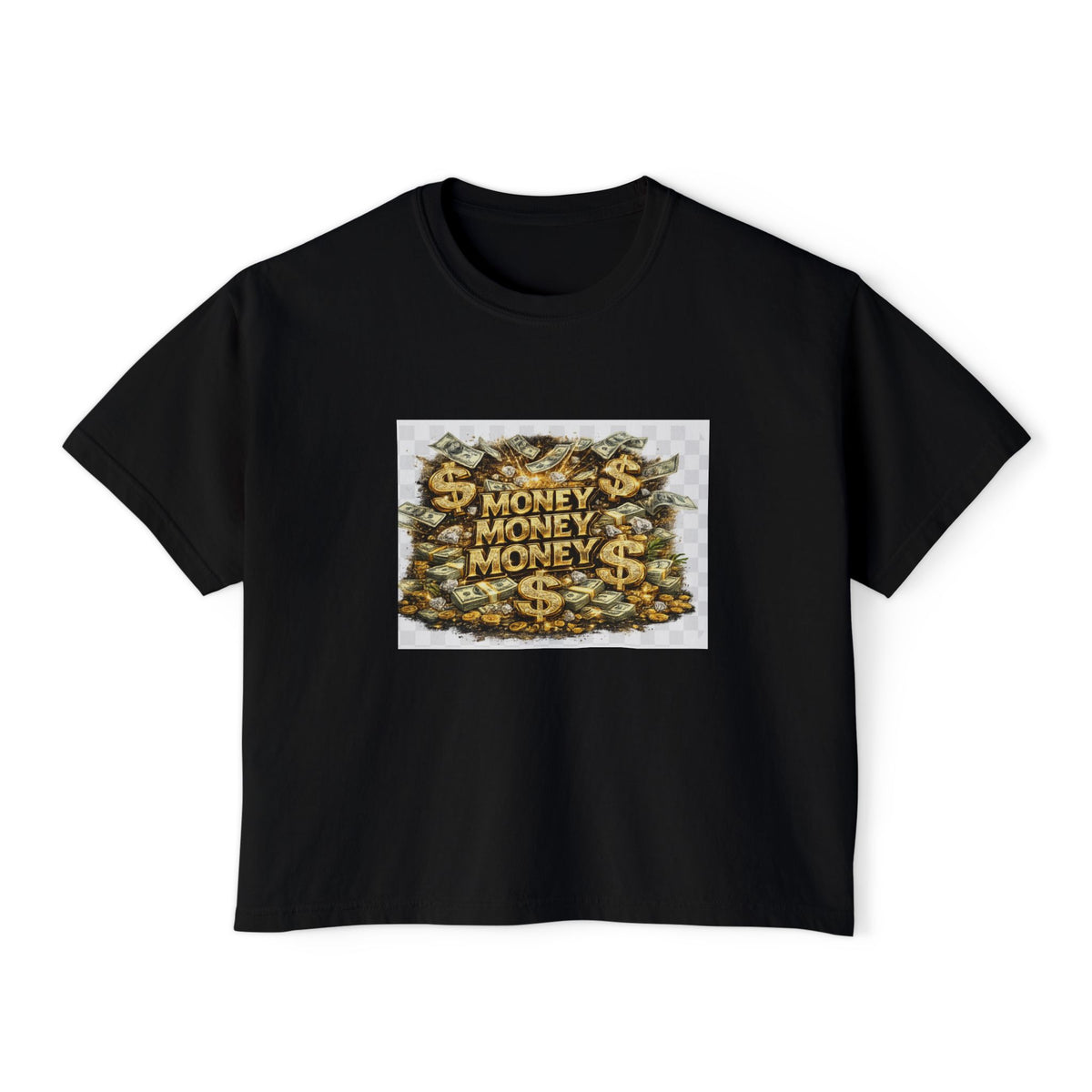 Money Stack Women's Boxy Tee — Graphic 'MONEY' Dollar Sign Design