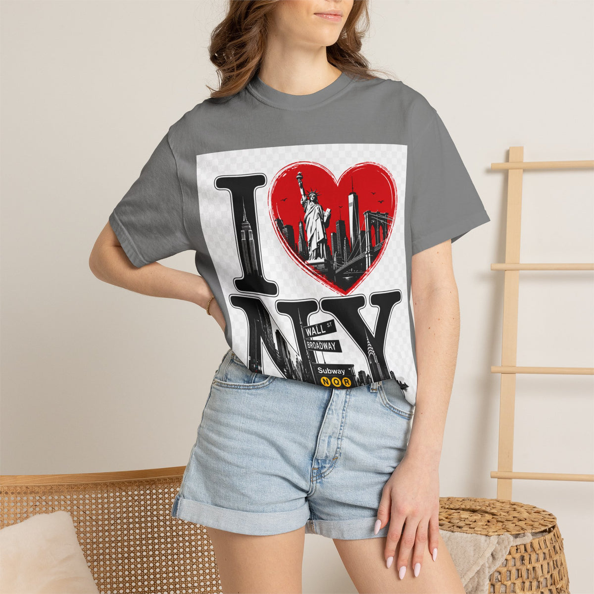 I  NY Skyline T-Shirt — New York City Souvenir Tee with Statue of Liberty & Taxi Design