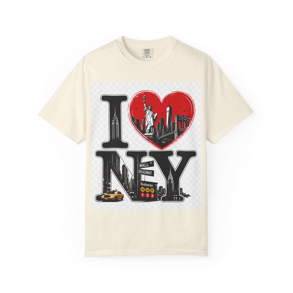 I  NY Skyline T-Shirt — New York City Souvenir Tee with Statue of Liberty & Taxi Design
