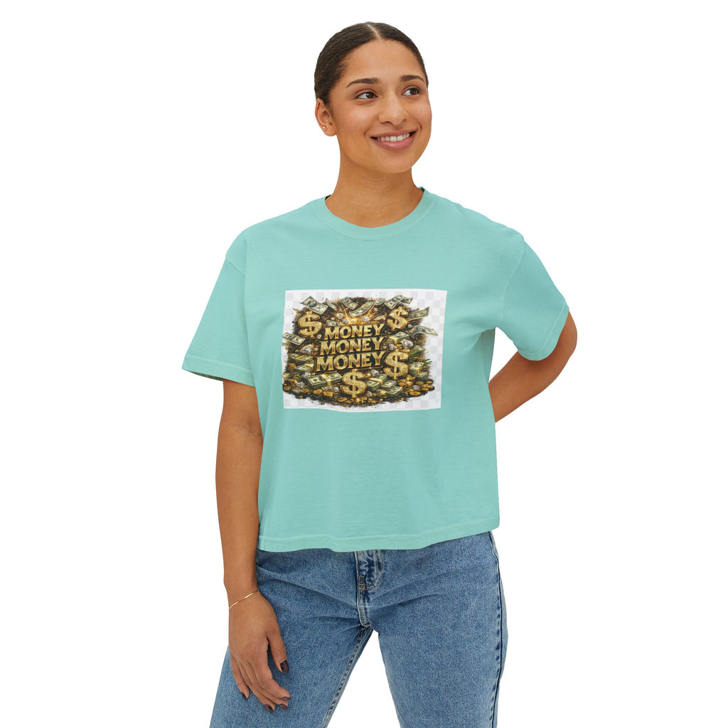 Money Stack Women's Boxy Tee — Graphic 'MONEY' Dollar Sign Design