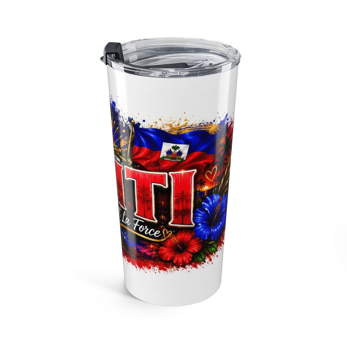 Haiti 20oz Travel Tumbler – Haitian Flag Crest & Floral Pride Design