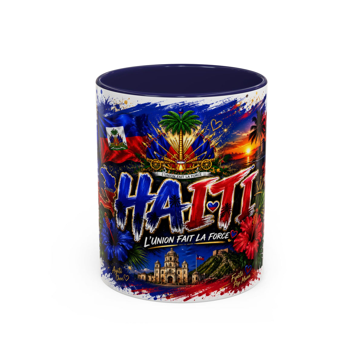 Haiti Coffee Mug — L'Union Fait La Force Colorful Island Art (11/15oz)