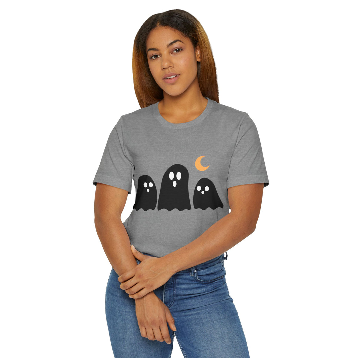 Halloween Ghosts T-Shirt — Cute Trio Ghosts with Crescent Moon