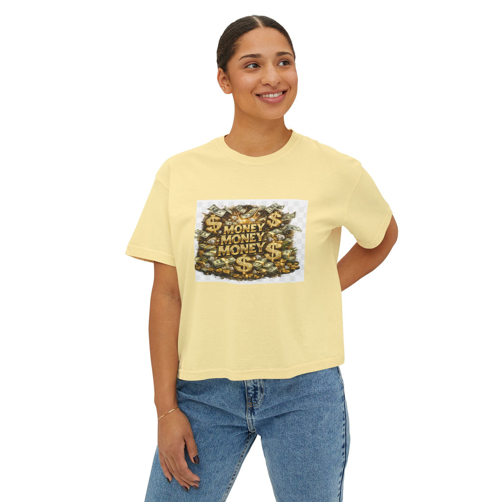 Money Stack Women's Boxy Tee — Graphic 'MONEY' Dollar Sign Design