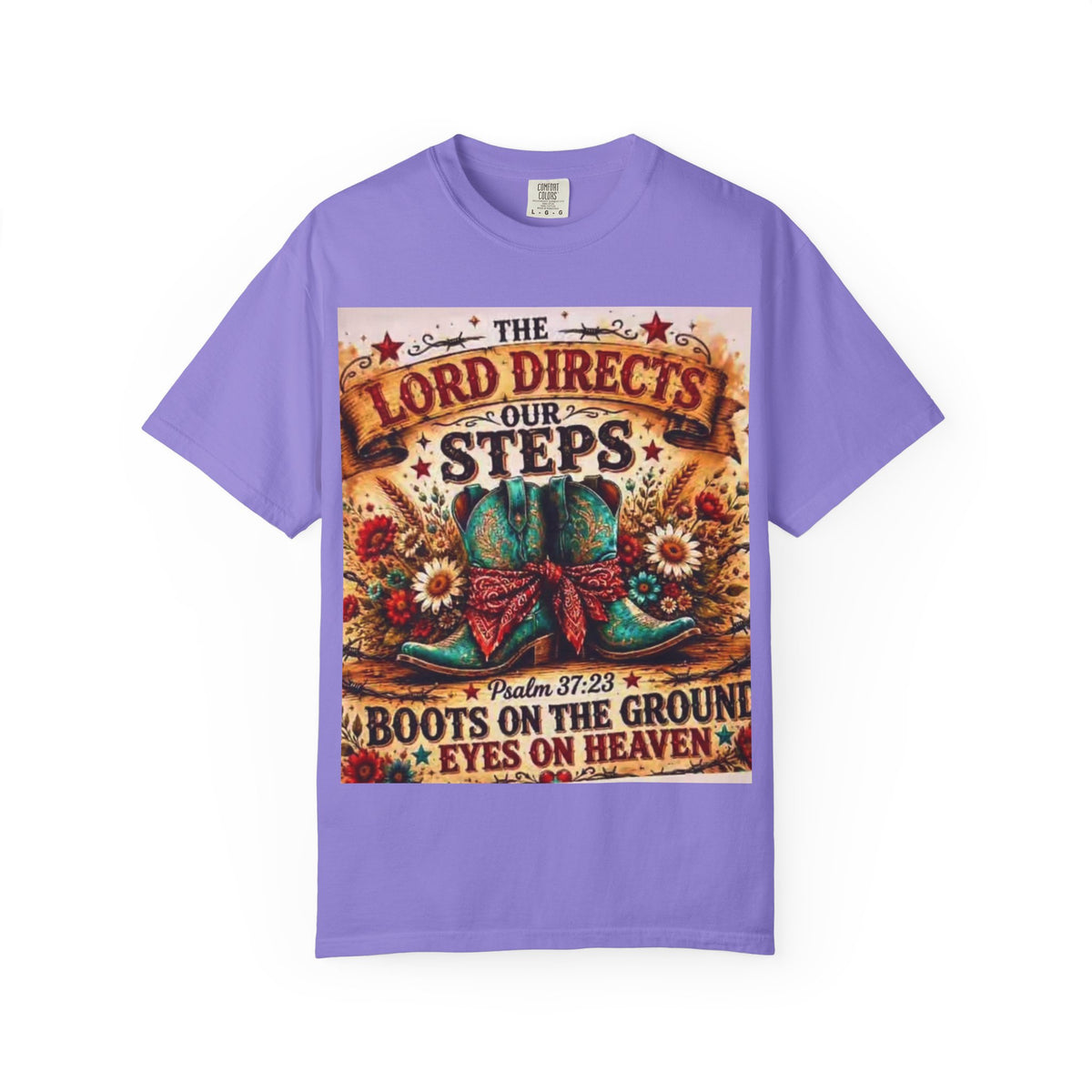 Christian Cowboy Boots T‑Shirt — “The Lord Directs Our Steps” Psalm 37:23 Inspirational Tee