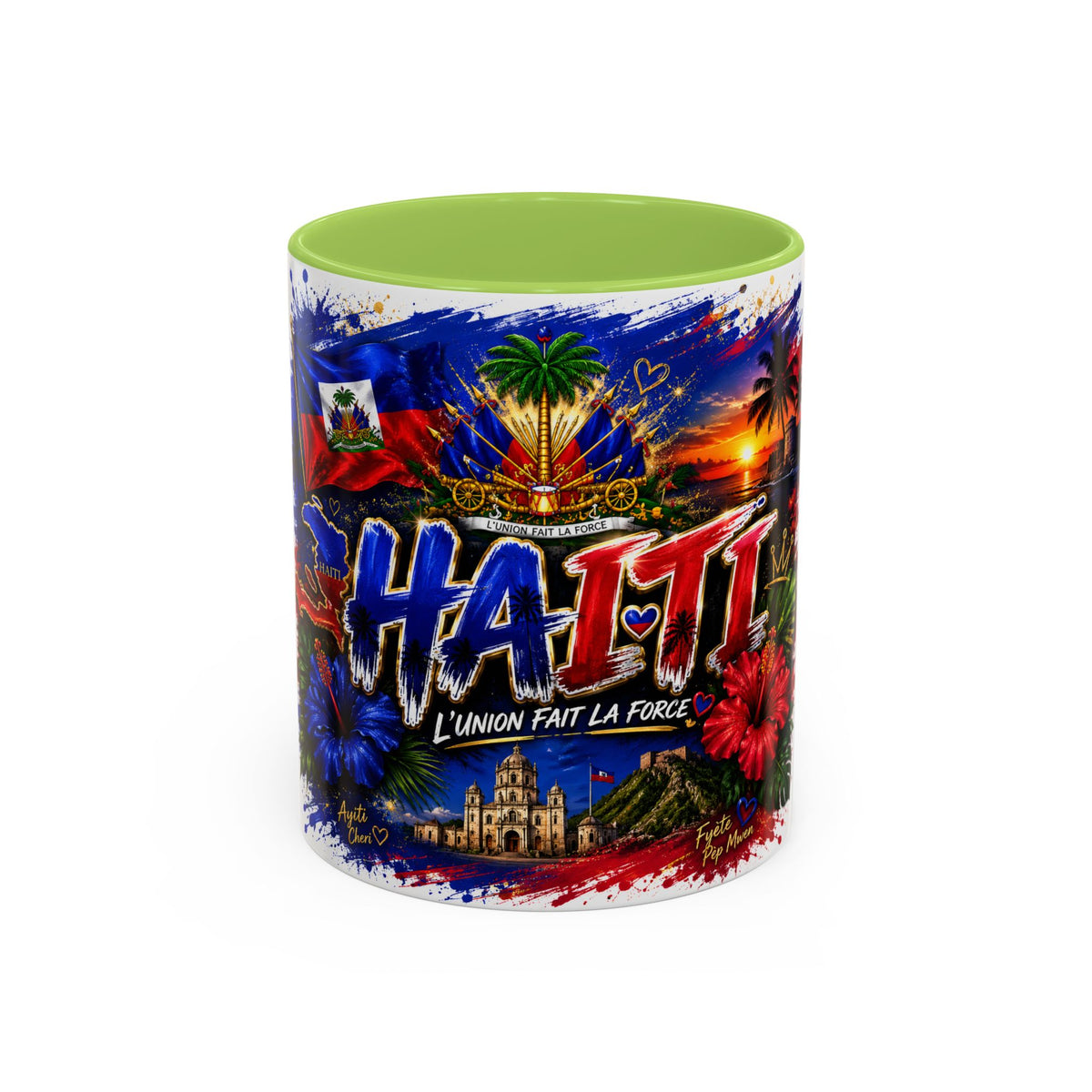 Haiti Coffee Mug — L'Union Fait La Force Colorful Island Art (11/15oz)
