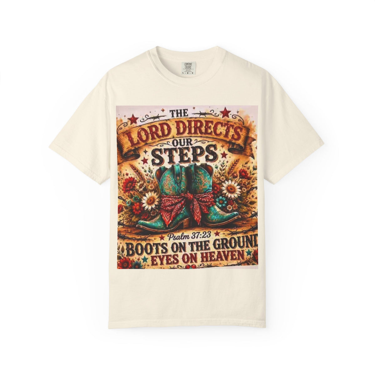Christian Cowboy Boots T‑Shirt — “The Lord Directs Our Steps” Psalm 37:23 Inspirational Tee