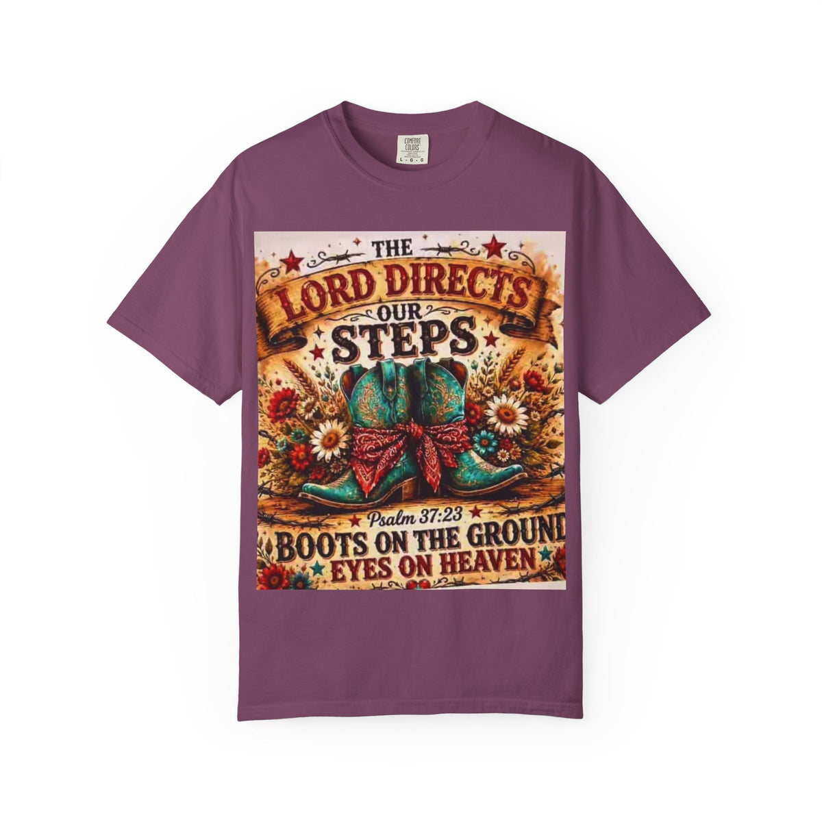 Christian Cowboy Boots T‑Shirt — “The Lord Directs Our Steps” Psalm 37:23 Inspirational Tee