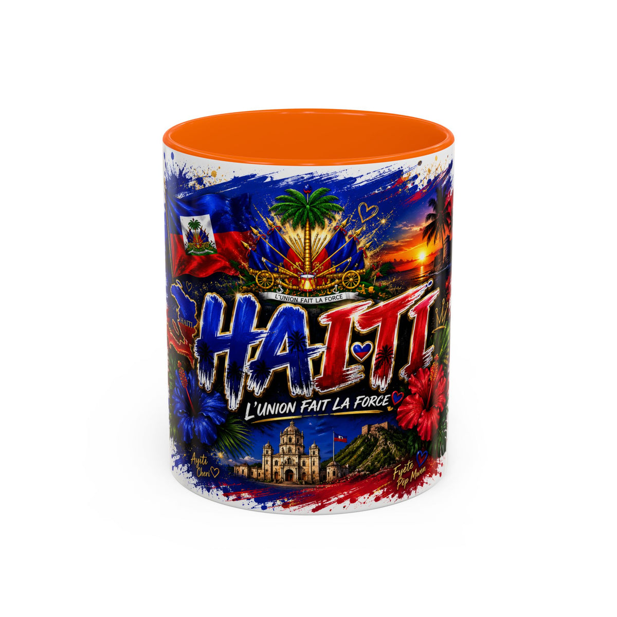 Haiti Coffee Mug — L'Union Fait La Force Colorful Island Art (11/15oz)